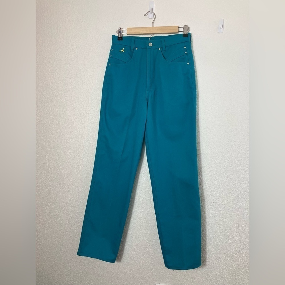 Jewell’s Classic Bottoms 100% cotton teal pants embellished size 5-6